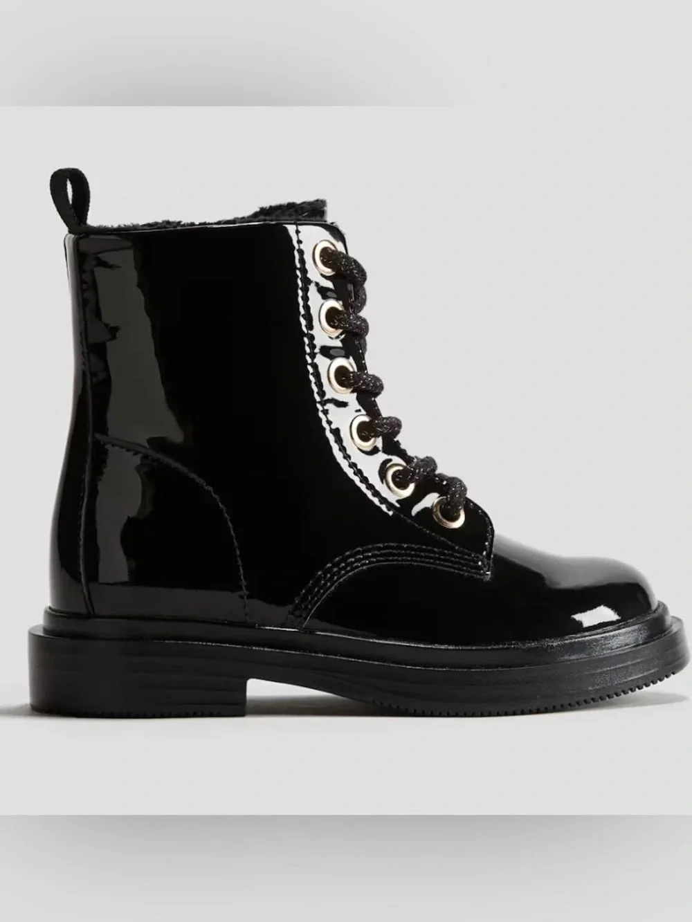 NWOT H&M Black Patent Lace-Up Kids Combat Boots